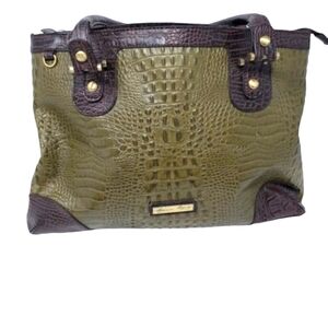 Etienne Aigner Olive Green/Brown Croc Embossed LEATHER Tote Bag EUC